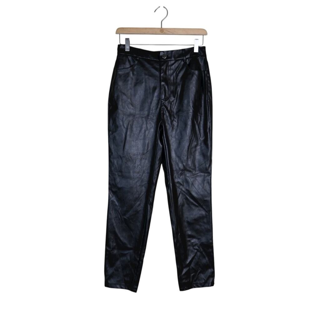 Joe Benbasset Women's S Faux Leather Straight Ankle Black Pants